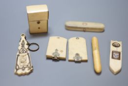 A Regency ivory toothpick case and other assorted accessoriesCONDITION: - gold inset oblong