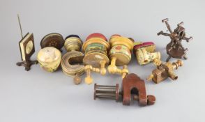 A collection of assorted Victorian sewing clamps and other accessoriesCONDITION: - Tunbridgeware