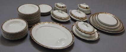 A Thomas Furnival & Sons fifty three piece part dinner service, with gilt key pattern borders