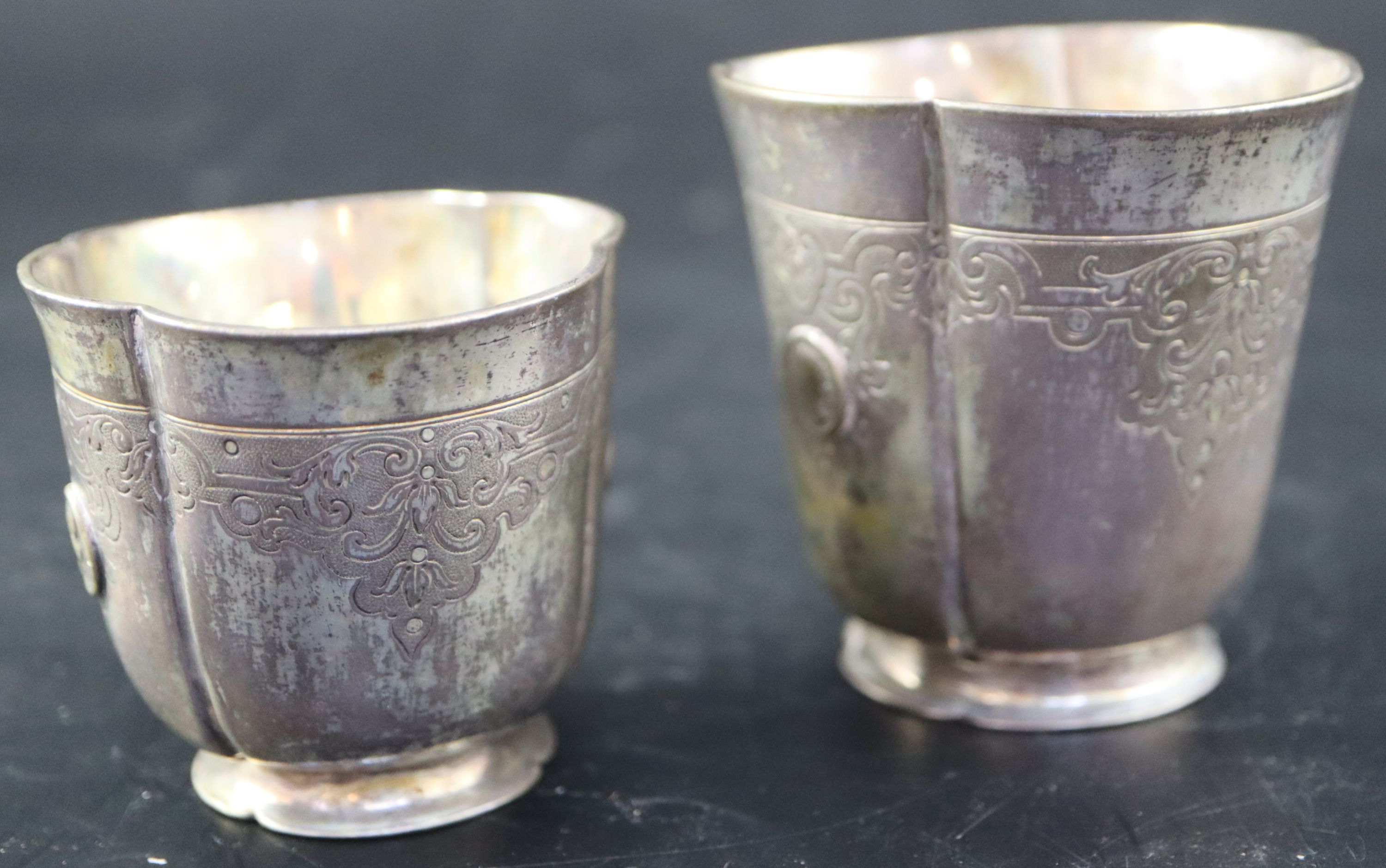 A graduated pair of Continental white metal cusped small vases, indistinct marks, tallest 7cm, 215 - Image 7 of 7