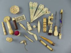 A group of assorted 19th century ivory sewing implements and objets d'artCONDITION: - reeded and