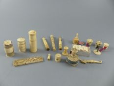 A collection of assorted 19th century bone sewing implements and objets d'art including Prisoner