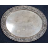 An early 20th century German 800 standard white metal oval serving platter, 52.5cm, 56oz.