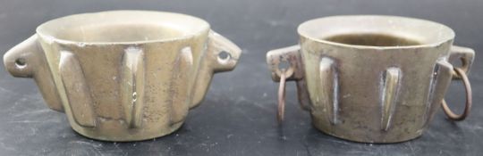 Two Spanish bronze mortars, with vertical flanges, height 8cm over handles 18cmCONDITION: Both