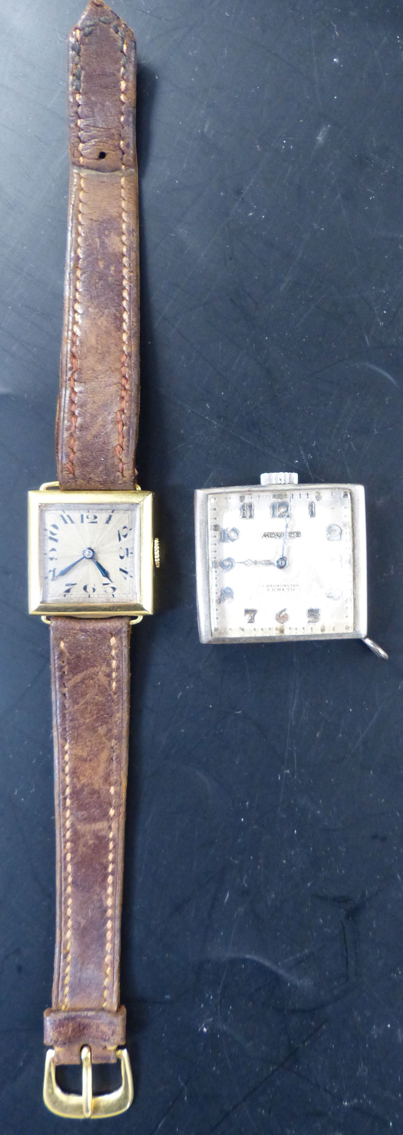 A 1920's lady's 18ct gold square dial manual wind wrist watch, 21mm, gross 14.8 grams and a white - Image 2 of 9