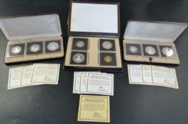 Three Turks and Caicos Islands proof coin sets, 1980 set of four 100 crown proof gold coin with 2010
