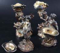 Two pairs of modern silver plated figural table salts, including Poseidon riding a dolphin, 17cm (