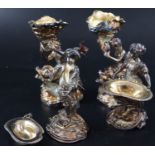 Two pairs of modern silver plated figural table salts, including Poseidon riding a dolphin, 17cm (