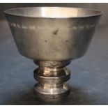 A stylish modern silver goblet, with ribbed stem, maker, R.B, London, 1967, with engraved
