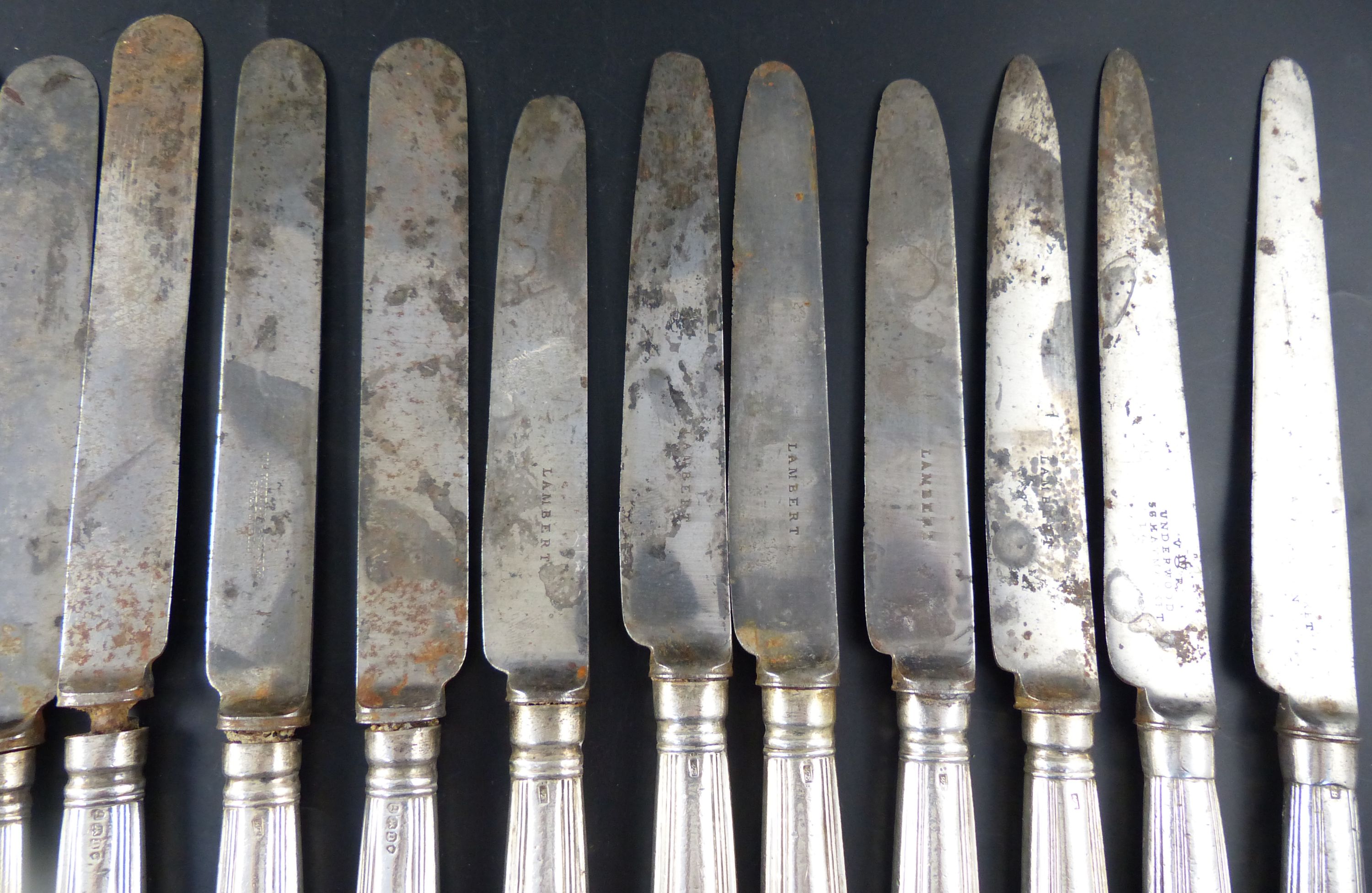 A set of twelve George IV silver handled thread pattern table knives, London, 1828 and two others ( - Image 8 of 9