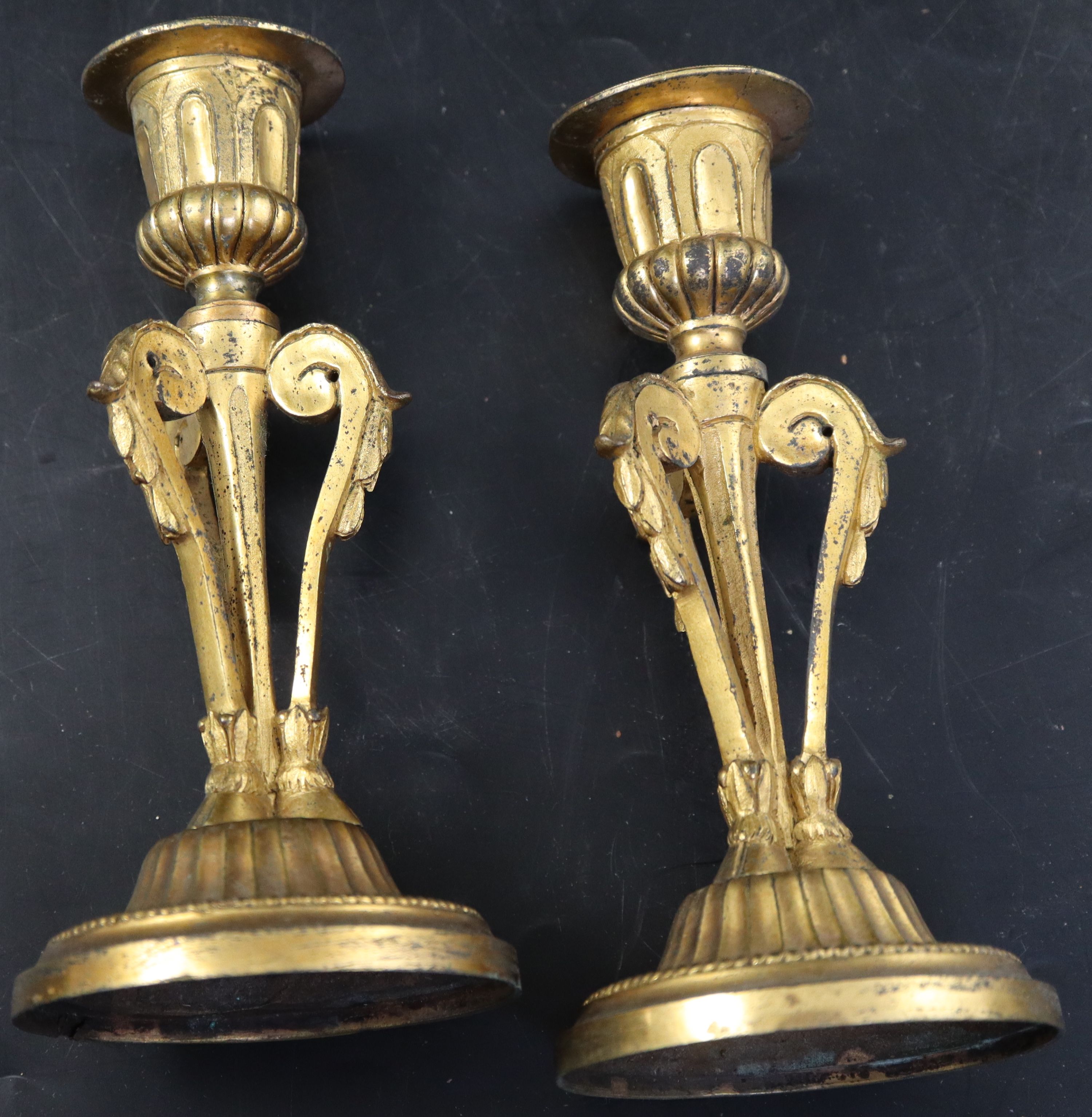 A pair of 19th century French ormolu candlesticks, with acanthus scroll and hoof stems, height - Image 5 of 5