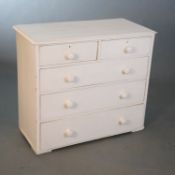 A Victorian white painted pine chest, of two short and three long drawers, fitted knob handles, W.