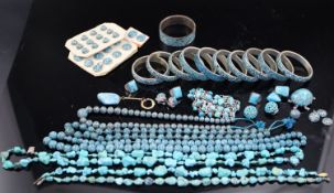 A quantity of assorted mainly continental turquoise set jewellery including necklaces, rings,