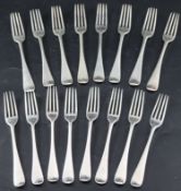 A set of eight Victorian silver Old English pattern table forks, Lias & Wakely, London, 1878 and