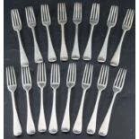 A set of eight Victorian silver Old English pattern table forks, Lias & Wakely, London, 1878 and