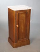 A late Victorian mahogany pot cupboard, with veined marble top, W.38cm D.33cm H.77cmCONDITION: