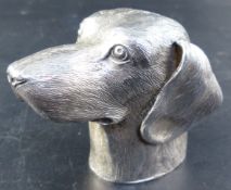 A modern silver mounted table lighter modelled as a dog's head, Harman & Lambert?, London, 1960,