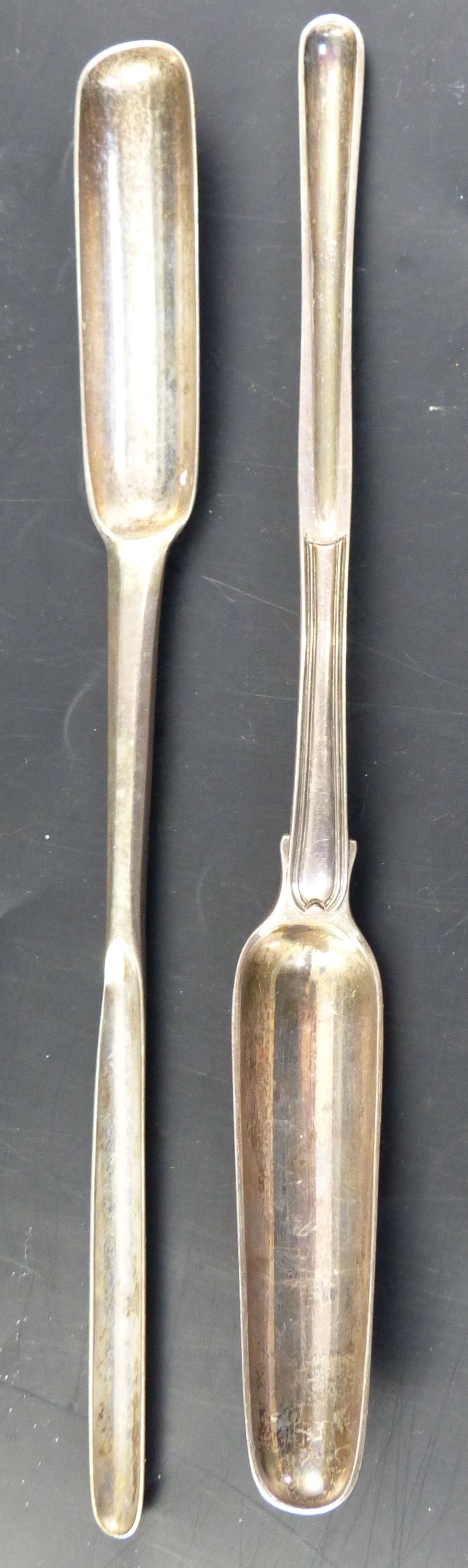 Two 19th century silver marrow scoops, thread pattern by Eley, Fearn & Chawner, London, 1808 and - Image 2 of 7