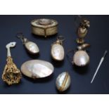 A collection of 19th century Palais Royale trinkets including scent bottles and a small casket (9)