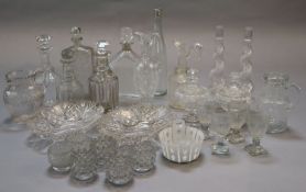 A group of assorted early 19th century and later glassware, including a pair of early Victorian