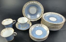 A Chamberlains Worcester fifteen piece part tea set, painted with pale blue and vermicular