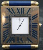 A late 20th century Cartier of Paris blue enamel and gilt brass quartz travelling timepiece, with