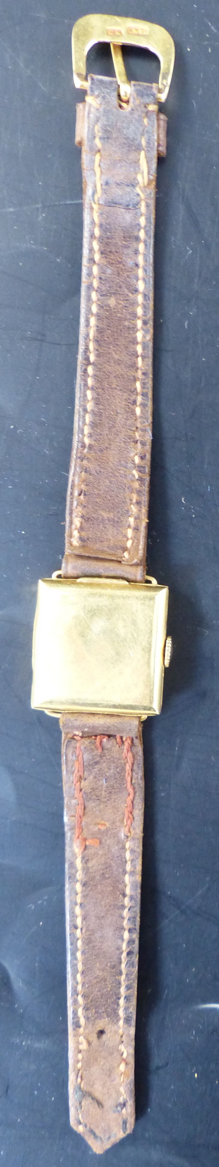 A 1920's lady's 18ct gold square dial manual wind wrist watch, 21mm, gross 14.8 grams and a white - Image 5 of 9