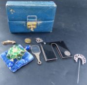 A group of minor costume jewellery including marcasite set case section?, cut steel pin etc.