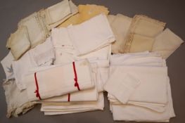 A quantity of linen sheets and embroidery