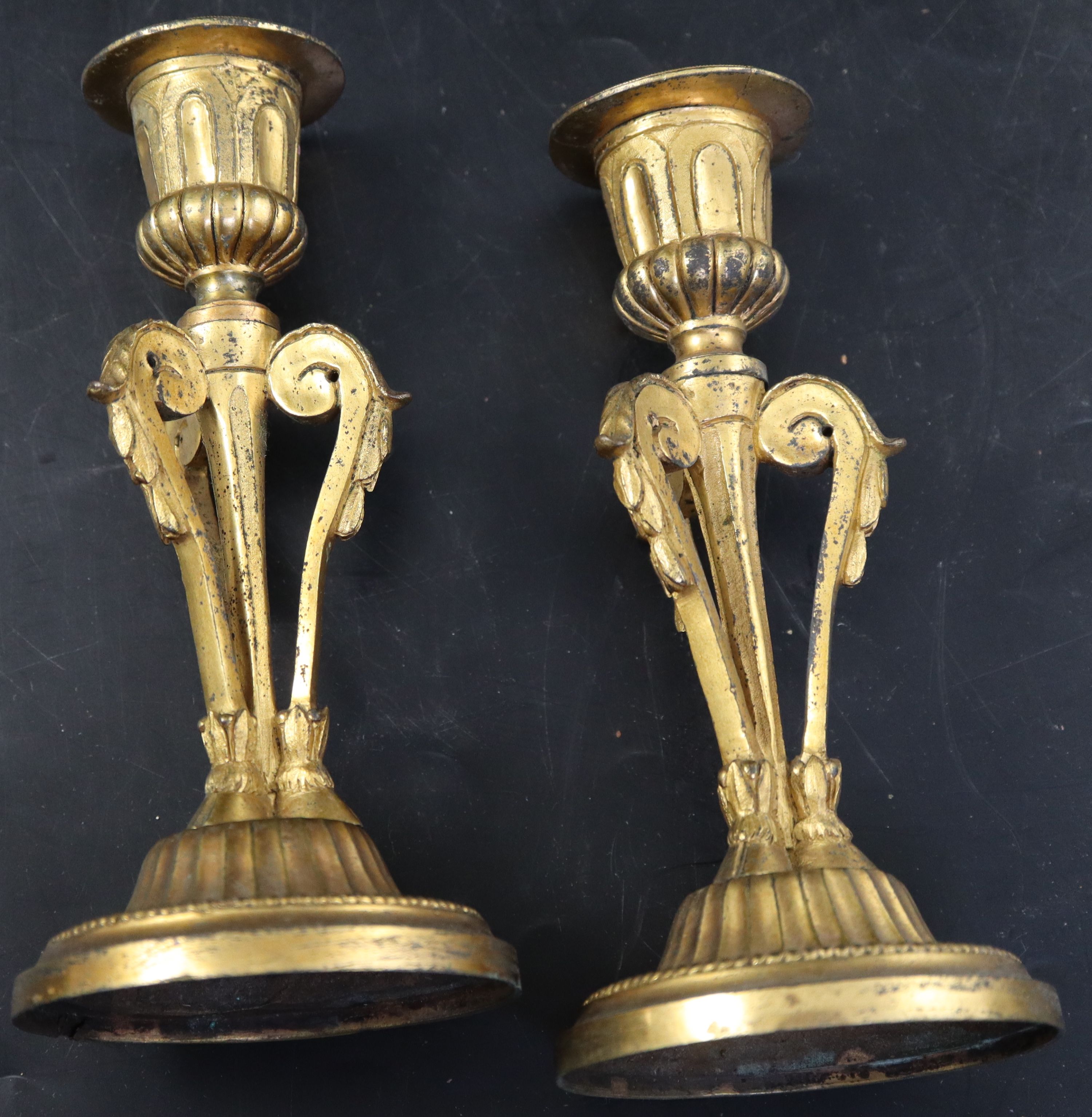 A pair of 19th century French ormolu candlesticks, with acanthus scroll and hoof stems, height - Image 3 of 5