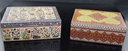 Two late 19th century Indian polychrome champleve enamelled cigar boxes, one decorated with