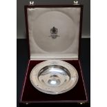 A cased modern silver Armada dish by Asprey & Co, with engraved crest and inscription, London, 1985,