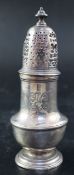 A George II silver baluster sugar caster, Samuel Wood, London, 1734, 16.1cm, 5.5oz.CONDITION: