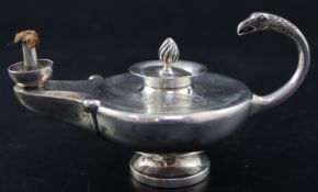 A George V silver 'Aladdin's Lamp' club lighter, Stokes & Ireland, Ltd, London 1914, length 13cm,