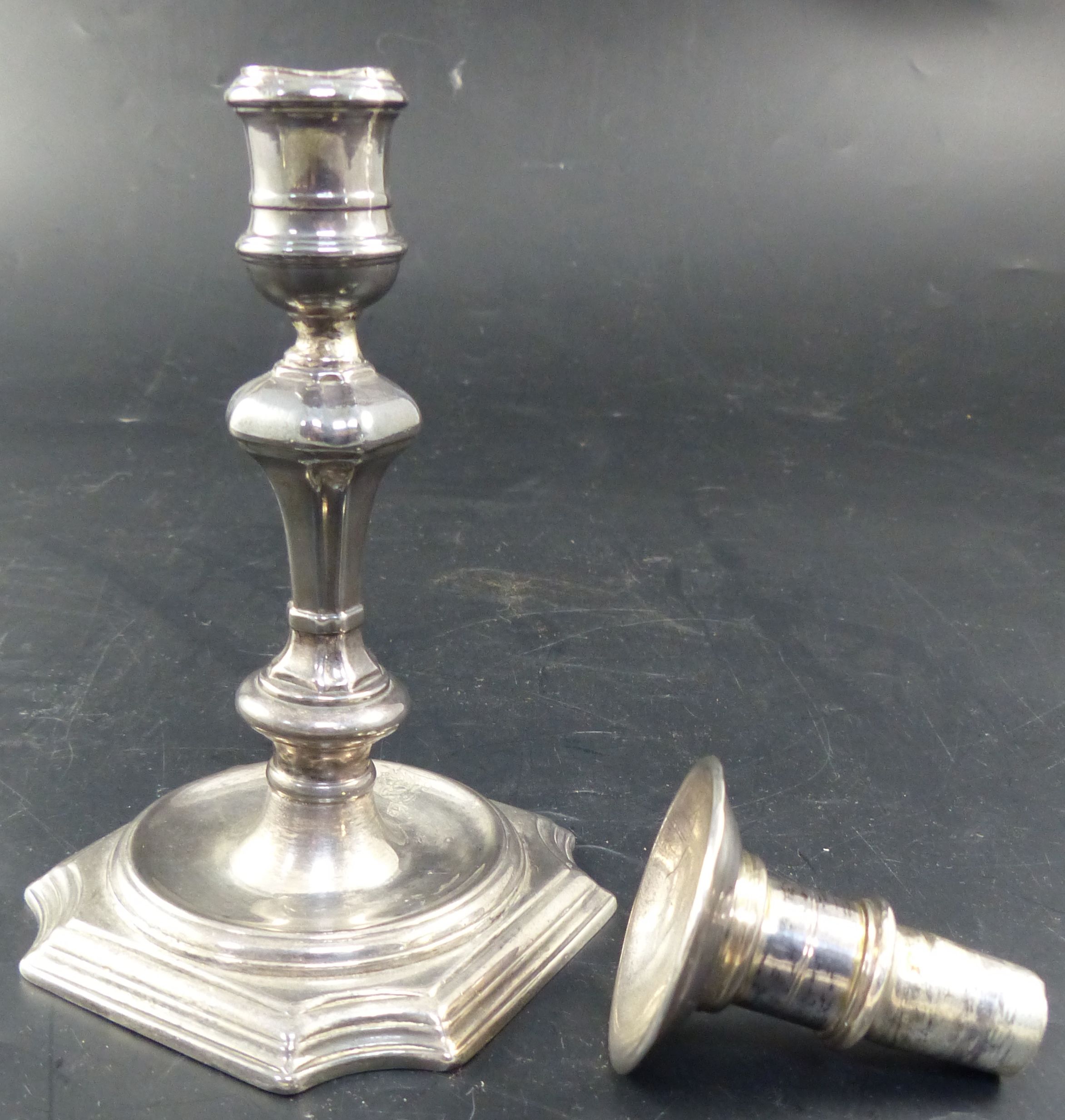 A George II cast silver candlestick, by Abraham Buteux, London, c.1725, 14.7cm, 11oz, with later - Image 3 of 5