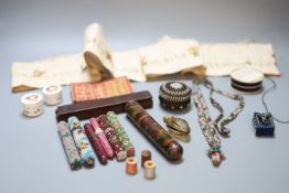 A collection of assorted Victorian and later sewing accessories including beadworkCONDITION: -