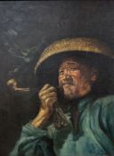 W.H. Chen, oil on canvas, Portrait of a Chinese man smoking a pipe, signed, 60 x 45cm