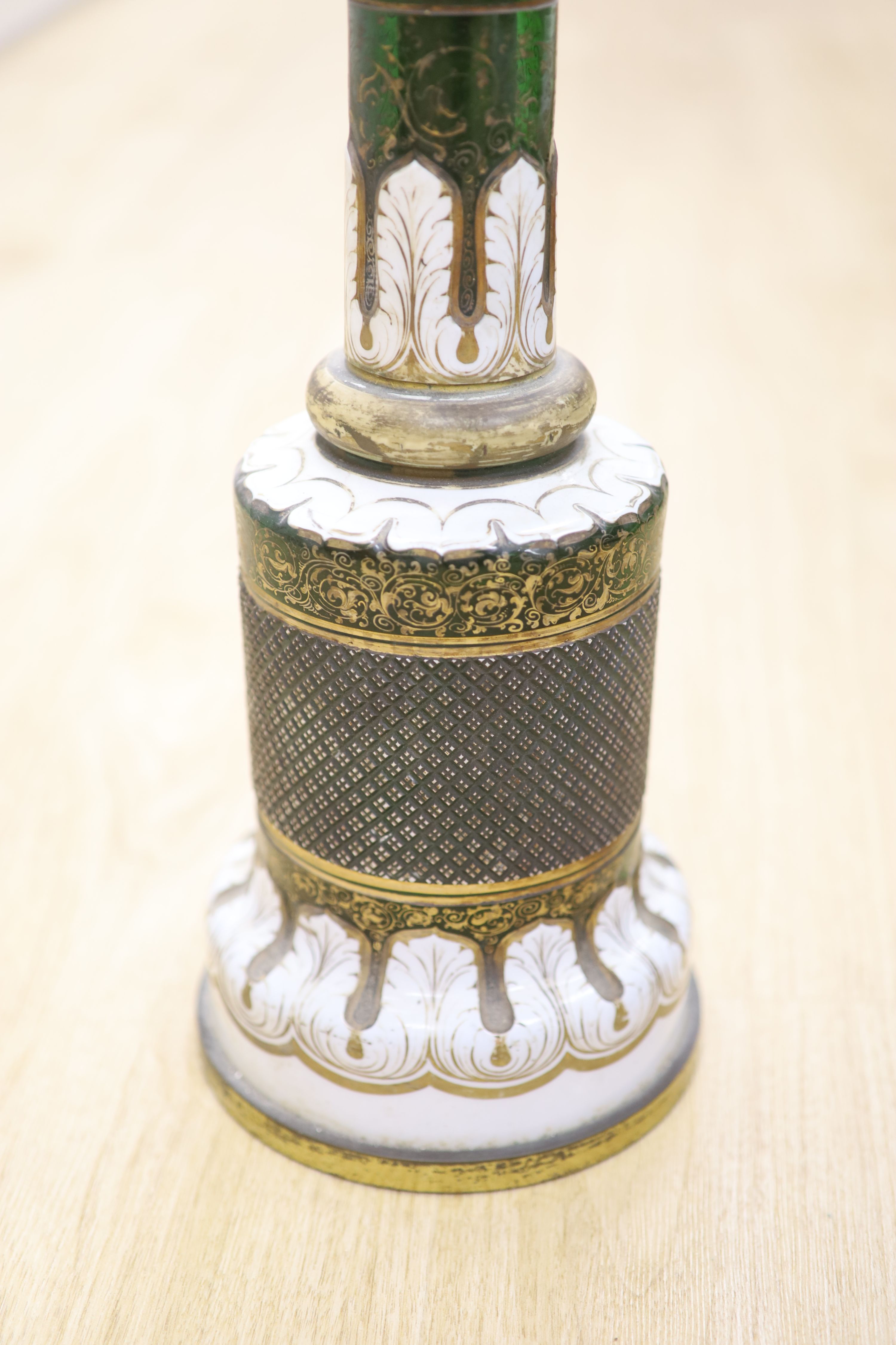 A 19th century Bohemian overlay glass oil lamp, height 99cm - Image 2 of 5