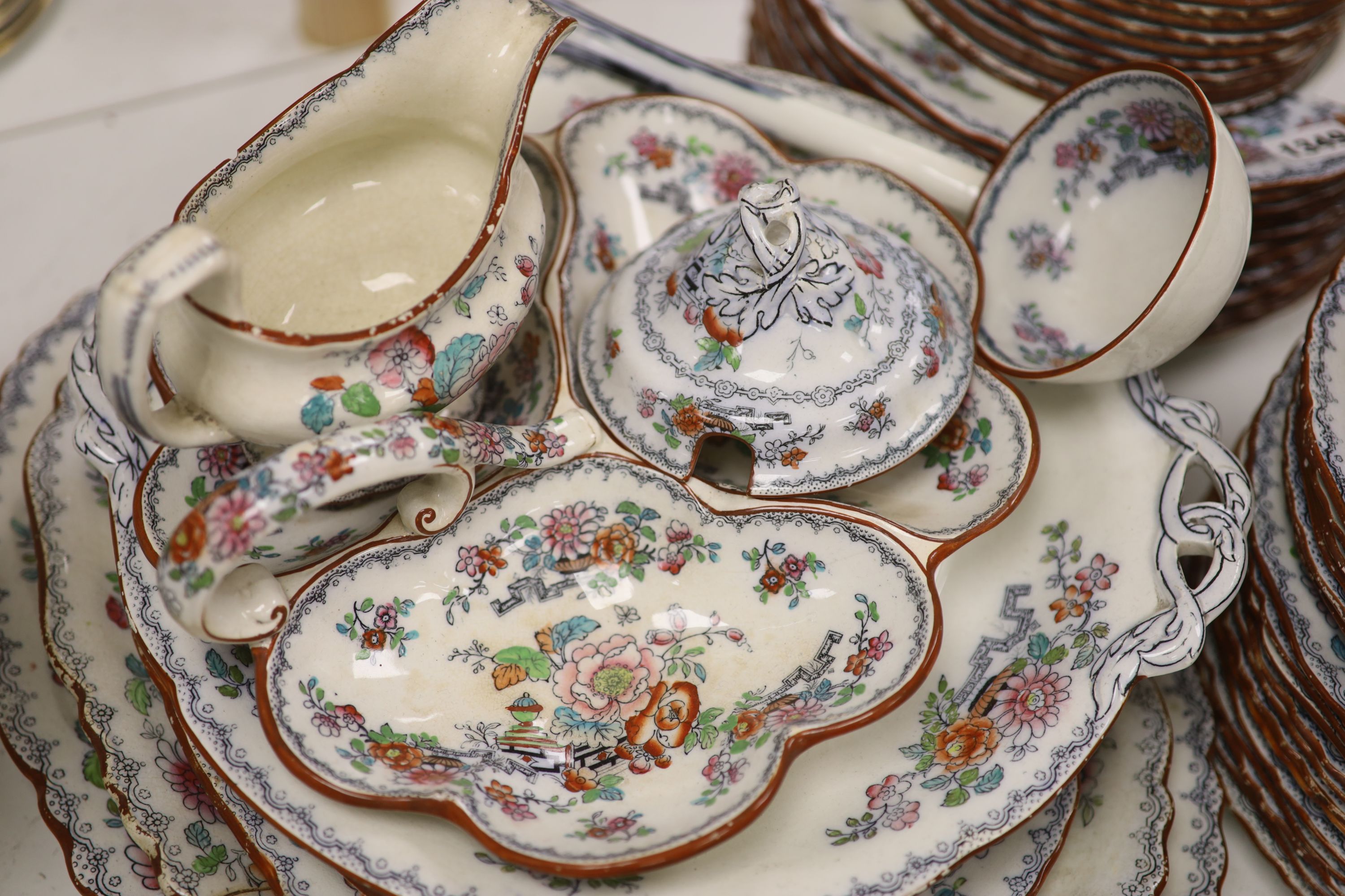 A Victorian Ashworth ironstone part dinner serviceCONDITION: All items are worn, enamels tored - Image 2 of 6