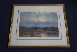 Benjamin John Ottewell (fl.1885-1913), watercolour, Open landscape at sunset, 34 x 46cm signed and