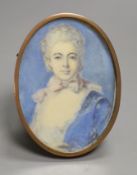 English School (early 19th century), watercolour on ivory, miniature portrait of a young lady with a