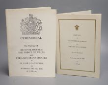 Ephemera: Marriage of HRH the Prince of Wales and Lady Diana Spencer