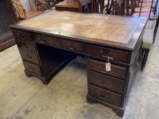 A reproduction mahogany pedestal desk, width 140cm, depth 76cm, height 78cm