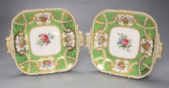 A pair of early 20th century Coalport square dishes. painted with a central spray of flowers and