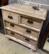 A Victorian small pine chest, fitted two short drawers and two long drawers, width 75cm, depth 43cm,