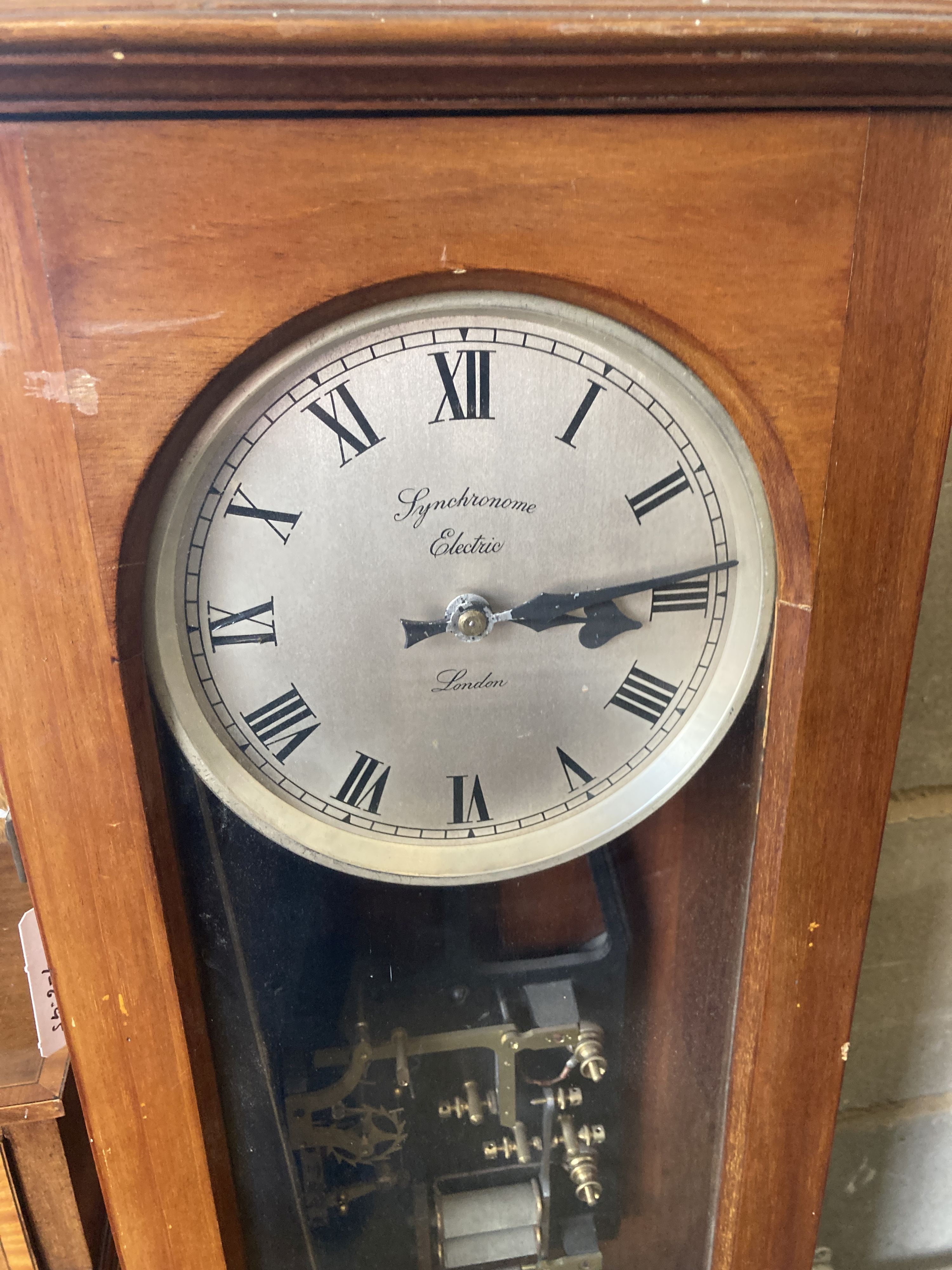 A Synchronome electric mahogany cased pendulum master timepiece, NRA C32, height 128cm - Image 2 of 6