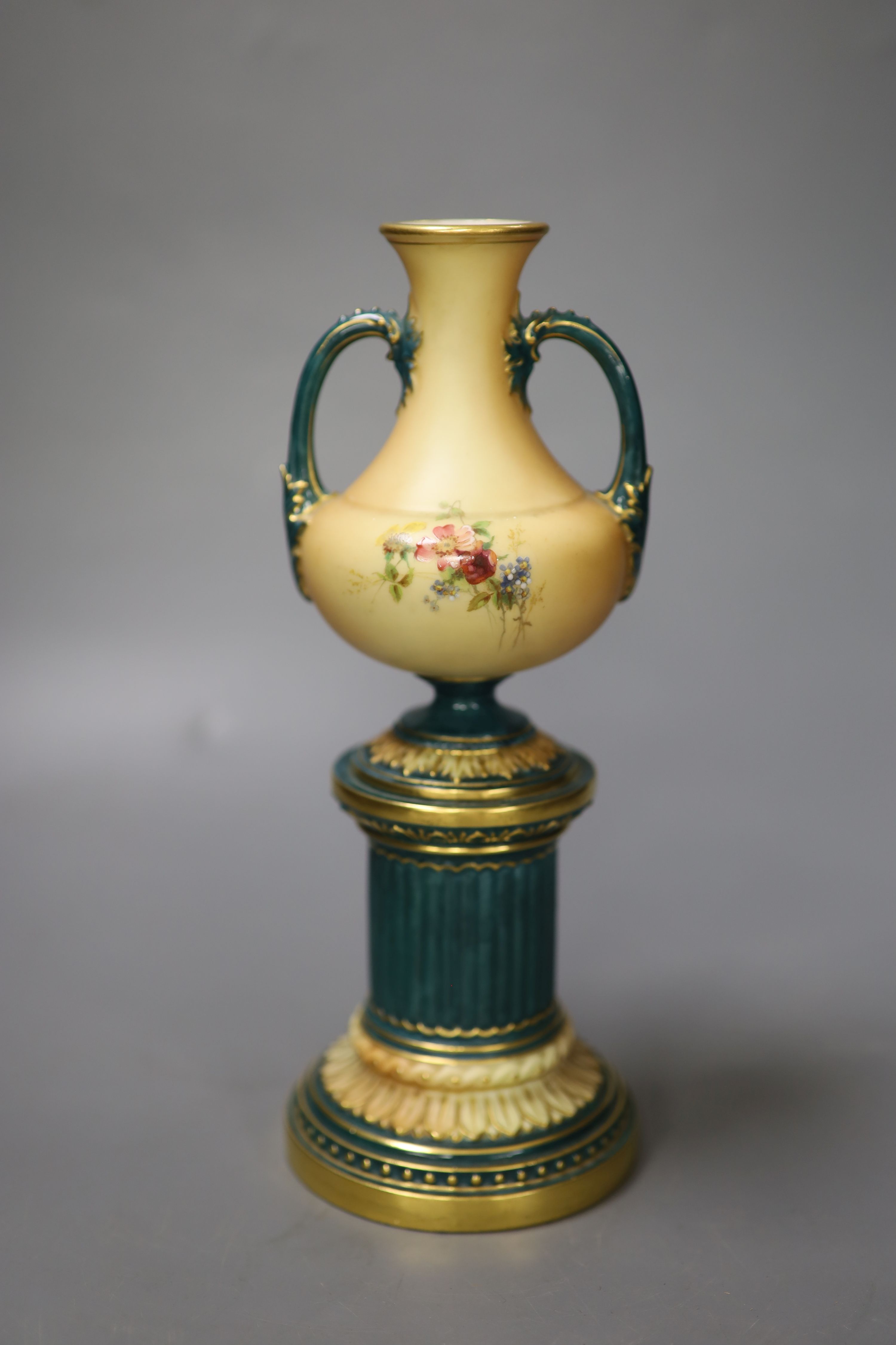 A Royal Worcester blush ivory vase, a rare version manufactured with a green neo-classical - Image 3 of 4