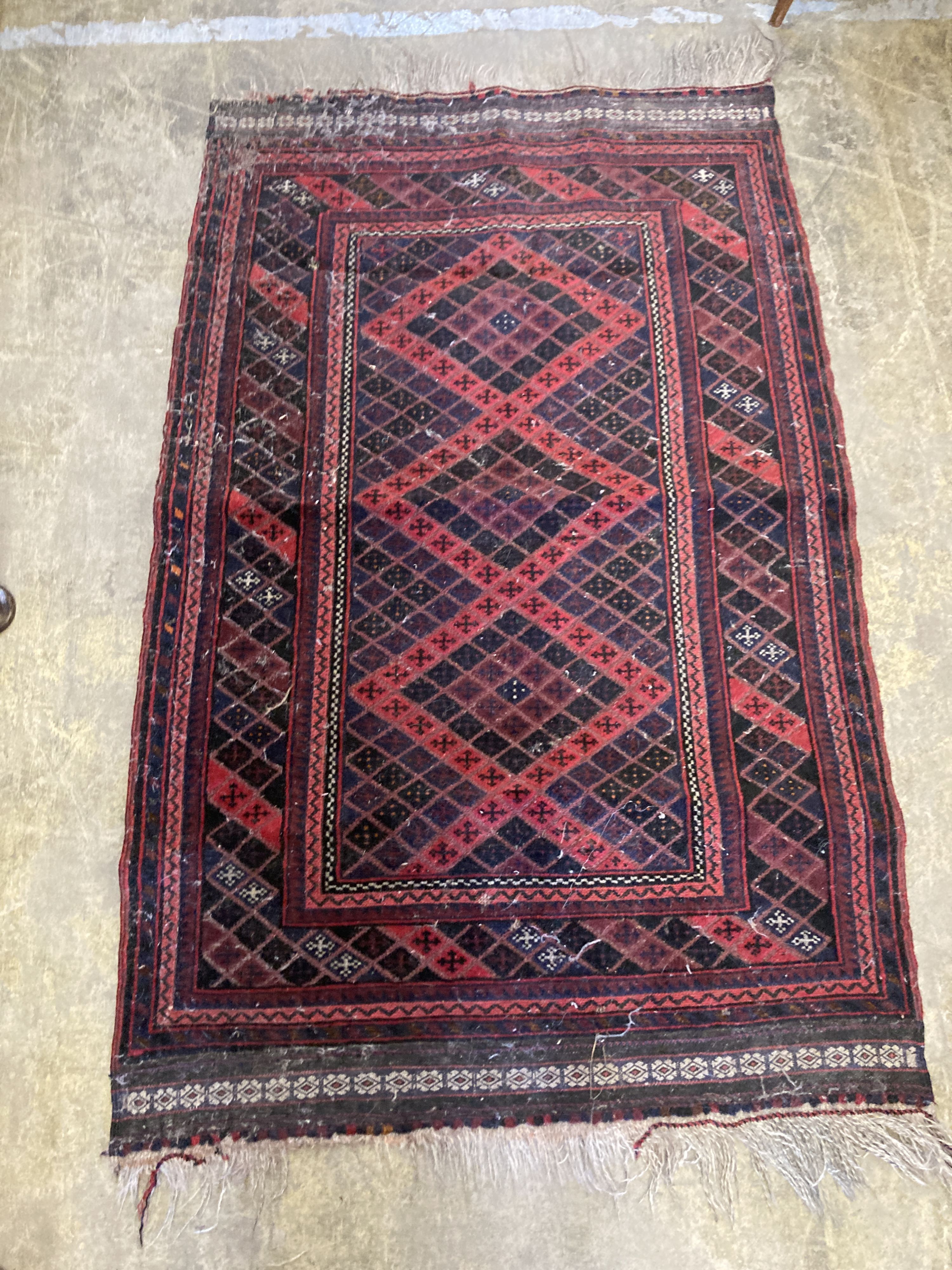 Two small Belouchi red ground rugs and two Kilim style rugs, 112 x 92.5cm and similar - Image 4 of 5