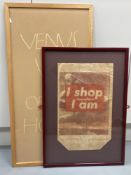 Barbara Kruger (1945-), photo lithograph on shopping bag, 'I shop therefore I am 1990', 44 x 27cm,