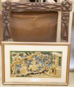 An Oriental carved giltwood picture and a carved wood picture frame